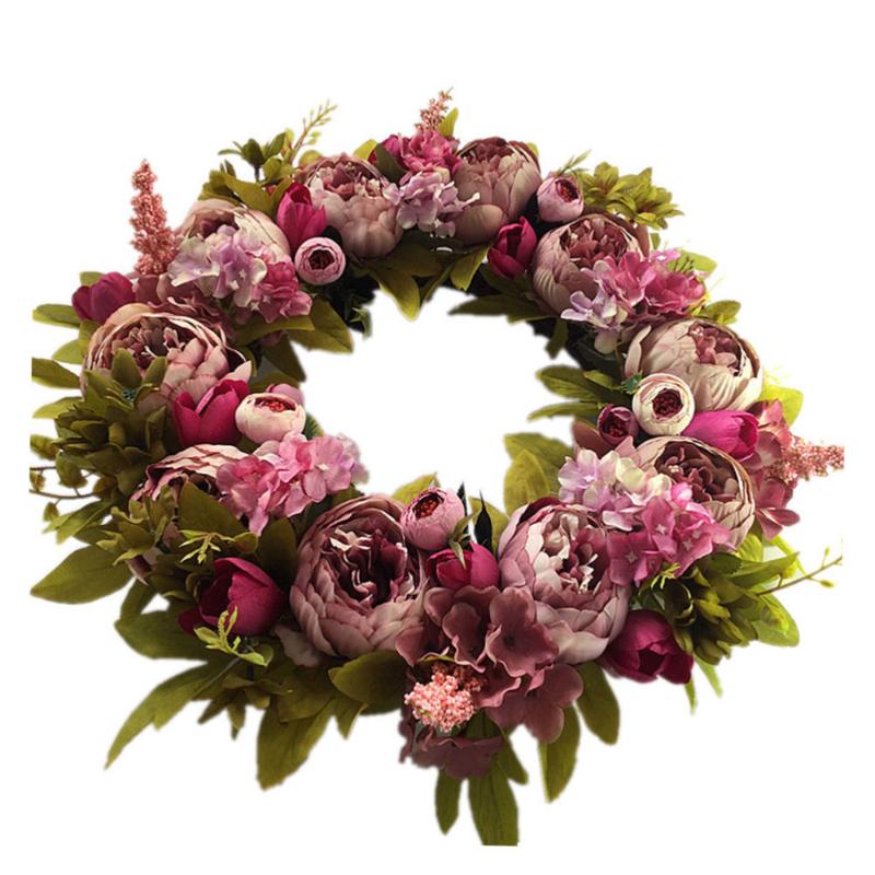 

1pc Emulation Peony Decoration Wedding Floral Wall Garland Peony Wreath for Home Festival Party Wedding, Pink
