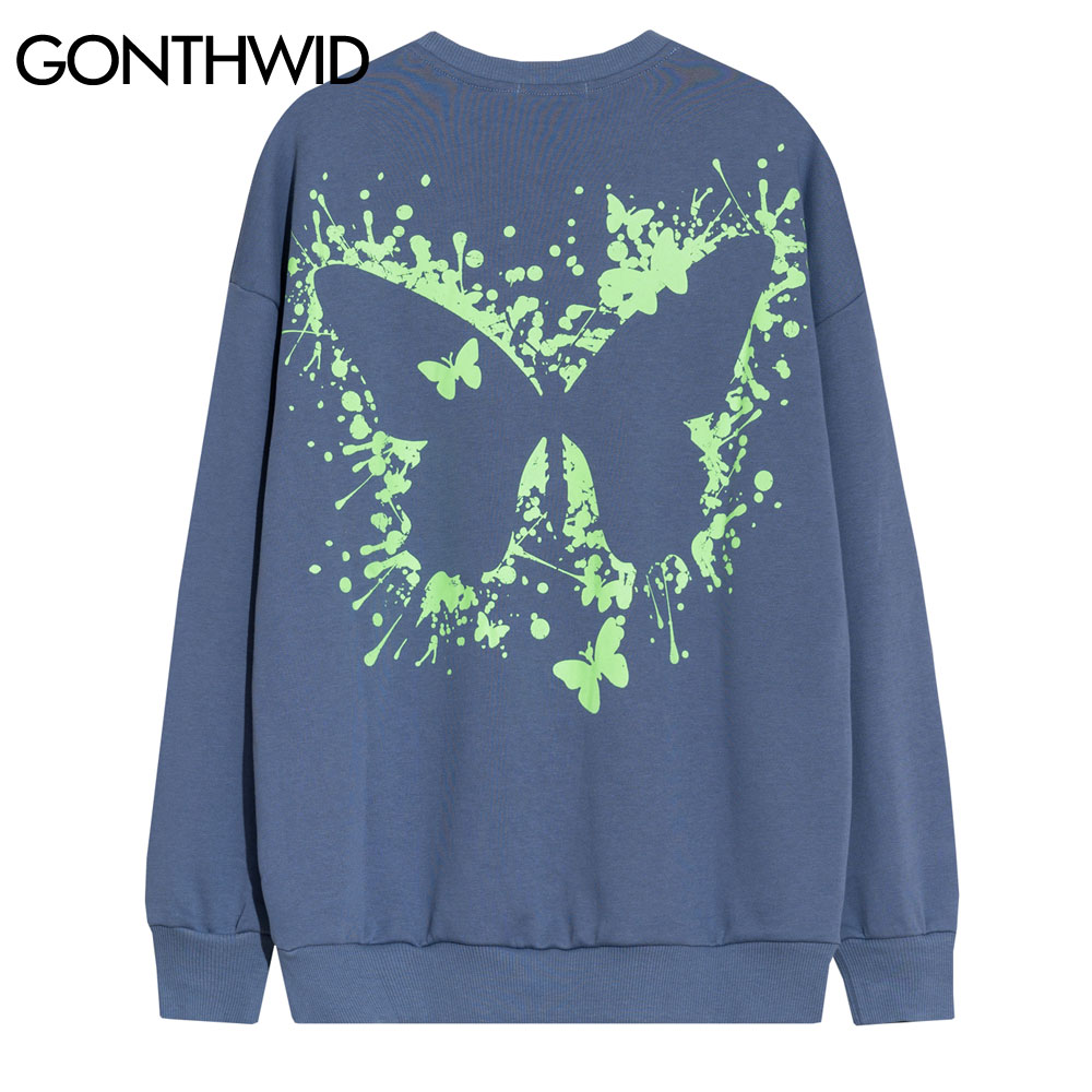 

Harajuku Ink Graffiti Butterfly Print Sweatshirts Hoodies Streetwear Hip Hop Casual Pullover Sweat Shirts Tops Men 2020, Gray