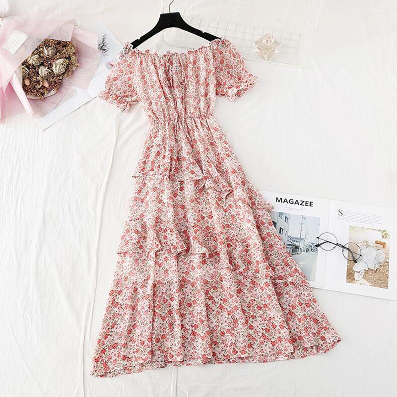 

Boho 2020 Floral Print Sexy Off Shoulder Chiffon Dress Summer Ruffles Midi Dress Party Women elegant beach holiday dresses, Flowers 5