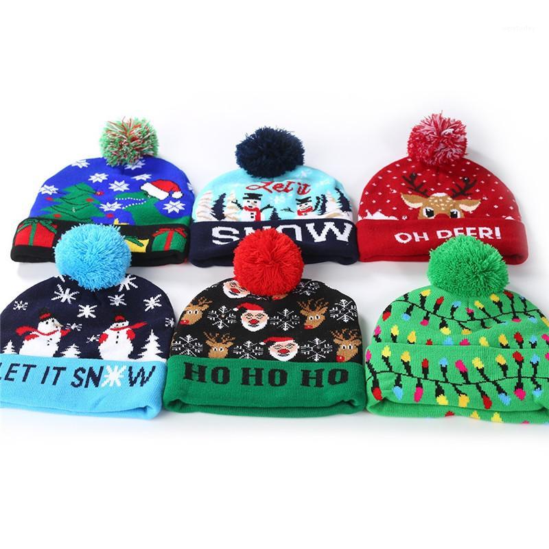 

2020 HOT Designs LED Christmas Hats Beanie Sweater Christmas Santa Hat Light Up Knitted Hat For Kid Adult For Party1