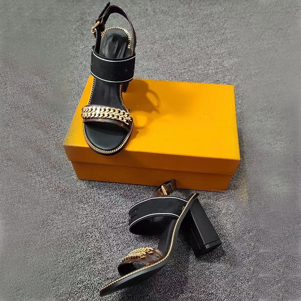 

New - Luxury New Crystal Calf leather quilted Platform sandals Designer Women's Middle High heeled sandals 35-41 With box, Black