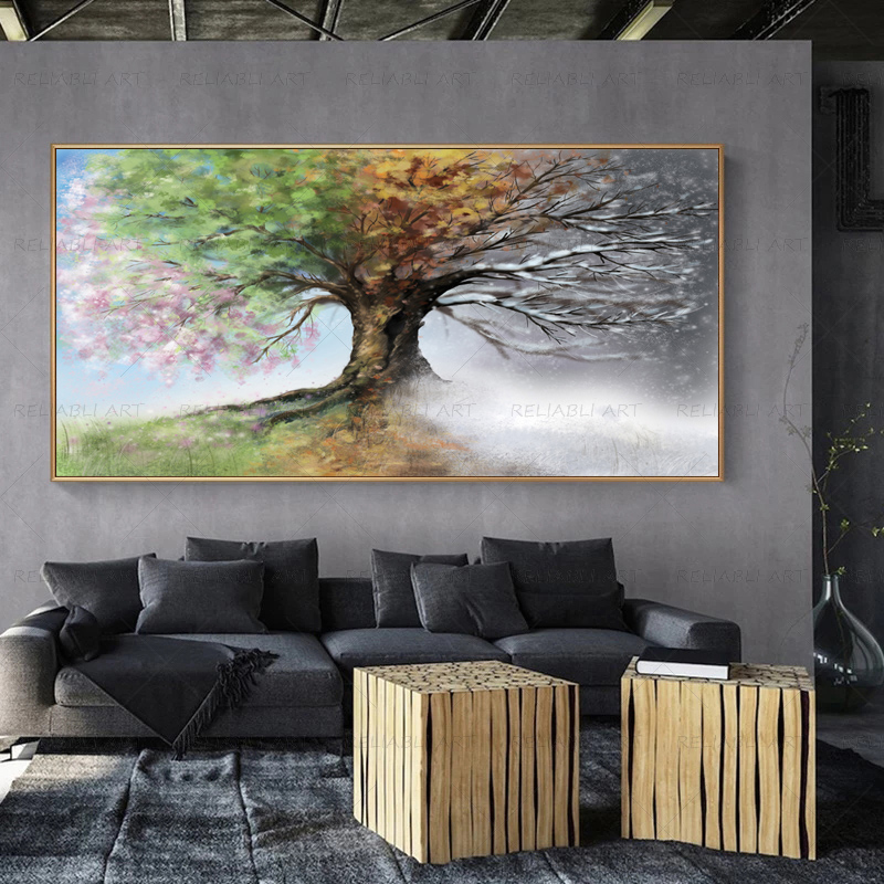 

Seasonal Tree Poster Abstract Canvas Painting Wall Art Pictures For Living Room Landscape Modern Home Decor Colorful Cuadros