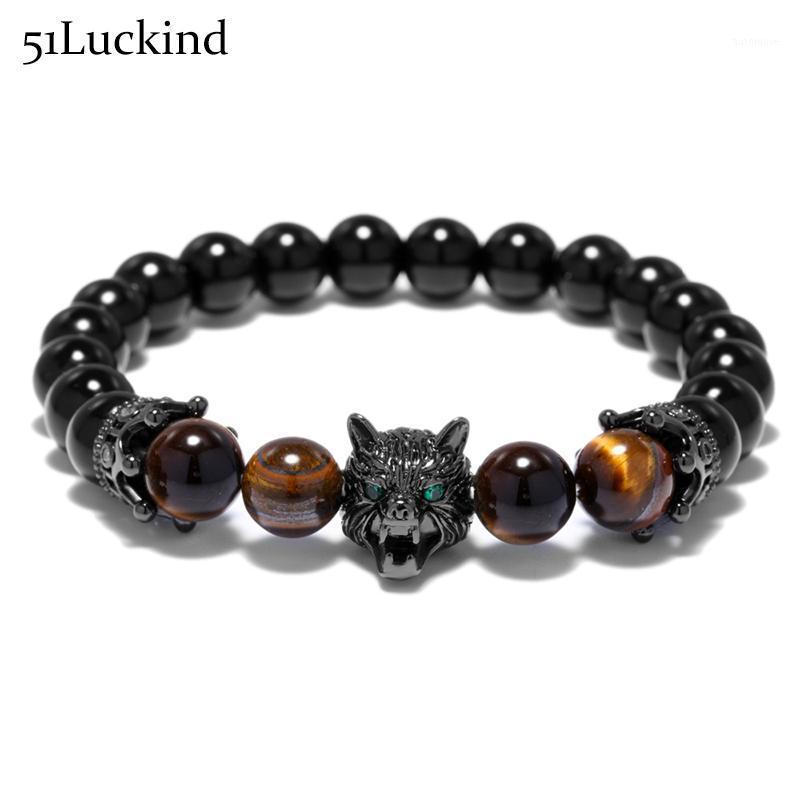 

Cool Animal Head Wolf Design Strand Bracelet Luxury Crown Natural Stone Punk Braclets For Men Biker Jewelry Accessories1