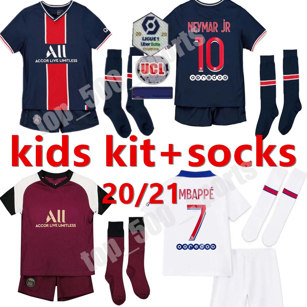 

20 21 kids kit soccer jersey maillot 2020 2021 mbappe ICARDI Enfant Maillot de foot uniform youth N E Y M A R JR VERRATTI football shirt, Home+patch