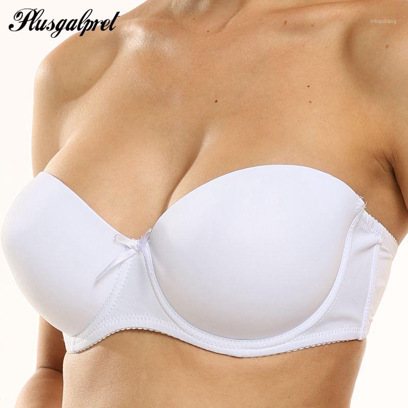 

Plusgalpret White Strapless Bras Seamless Unlined Bra 1/2 Cup Push Up Soft Women Intimates Ladies Dress Wedding Party Underwear1, B8-black