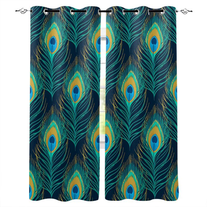 

Peacock Feather Cyan Room Curtains Large Window Window Curtains Dark Living Room Outdoor Kitchen Bedroom Fabric Indoor Decor Kid, As pic