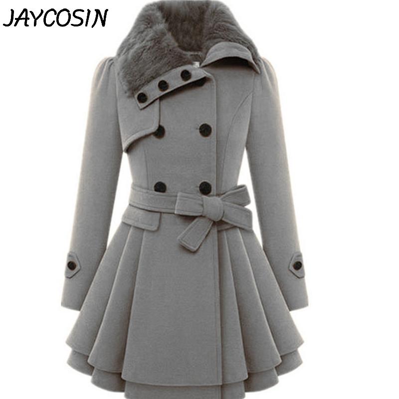 

JAYCOSIN Plus Size Women Woollen Coat Lapel Wool Coat Jacket Warm Overcoat Button Closure Asymmetrical Hem Cloak Outwear, Gy