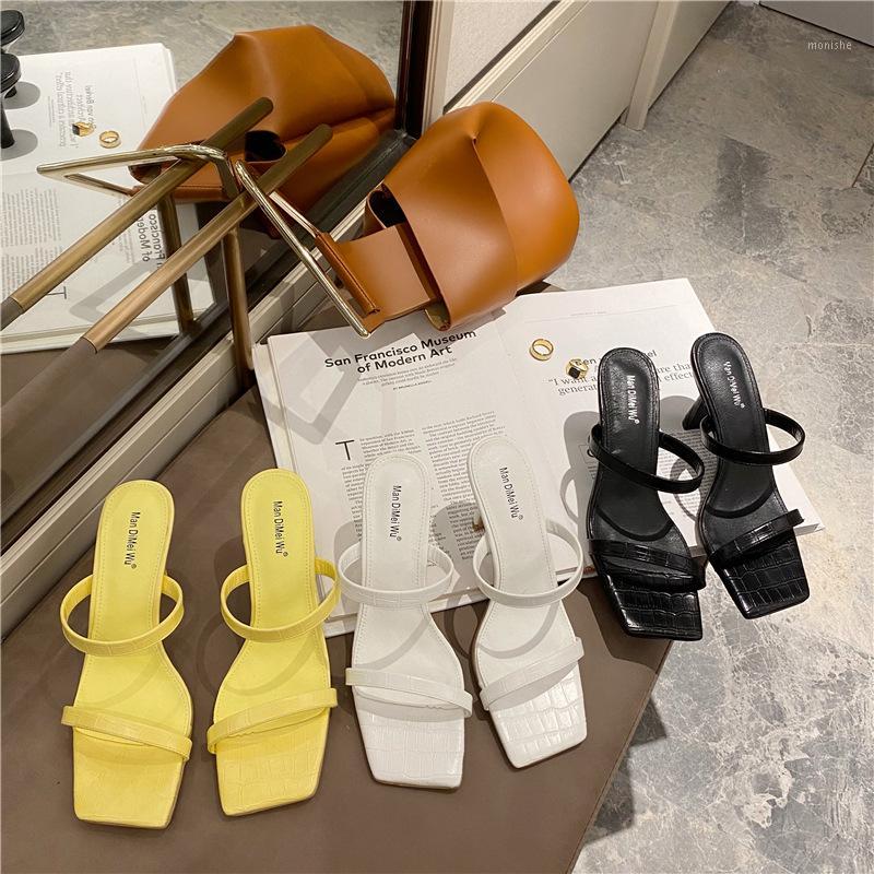 

Women black Sandals mule heels Ladies High Heel Slippers Open Toes Fine heel Fashion Female Slides 2020 Summer Shoes1, Yellow