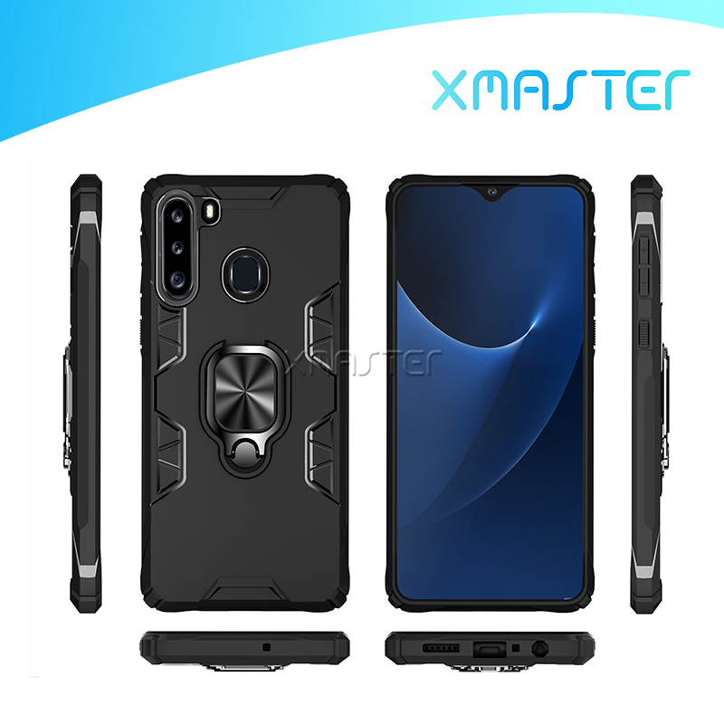 

For Samsung Note20 S20 Ultra S10 A91 A71 A50 A30S A10E Ring Holder Mobile Phone Case Hybrid Armor Design Cellphone Shell Cover xmaster, Black+blue