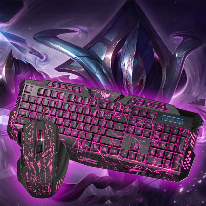 

USB 2.0 Wired 7 buttons Gaming Mouse with 104 keys Keyboard Cracked Design Fashion Mouse Three-color Backlight 5500 DPI