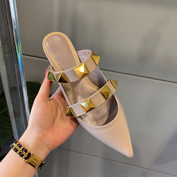 

Spring fall and summer Women Slippers roman stud flat mule rock Rivet leather stuffies fashion -43, As pic 1