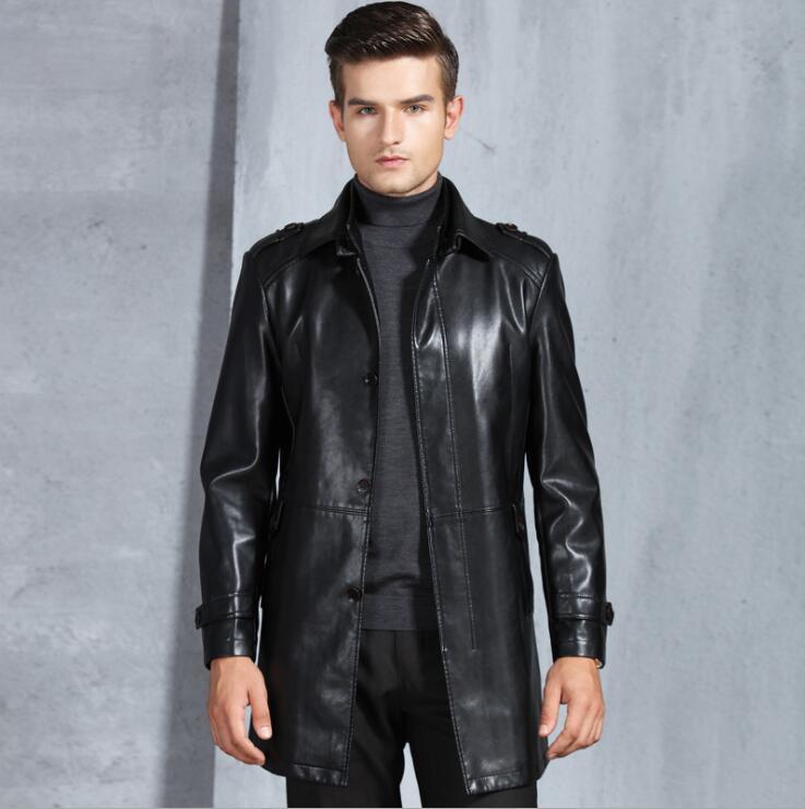 

Black mens leather jacket slim motorcycle coat men jackets Business lapel clothes Mid-length jaqueta de couro street fashion