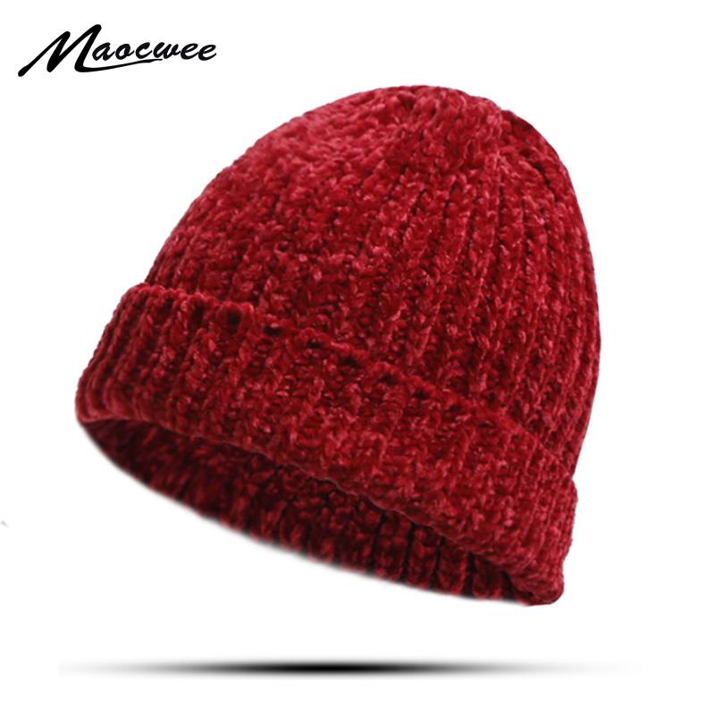 

Unisex Beanies Hat Winter Ribbed Knitted Short Cap Solid Color Skullcap Baggy Retro Beanie Hat Slouchy Rough Thread Soft
