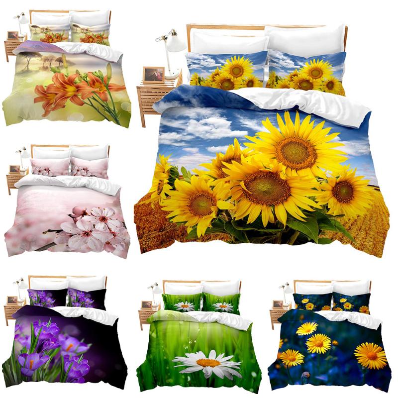

3d Bedding Sets Yellow Flower Pattern Soft Double Duvet Cover Pillowcase 3pcs/set Home Textile, Akw-70