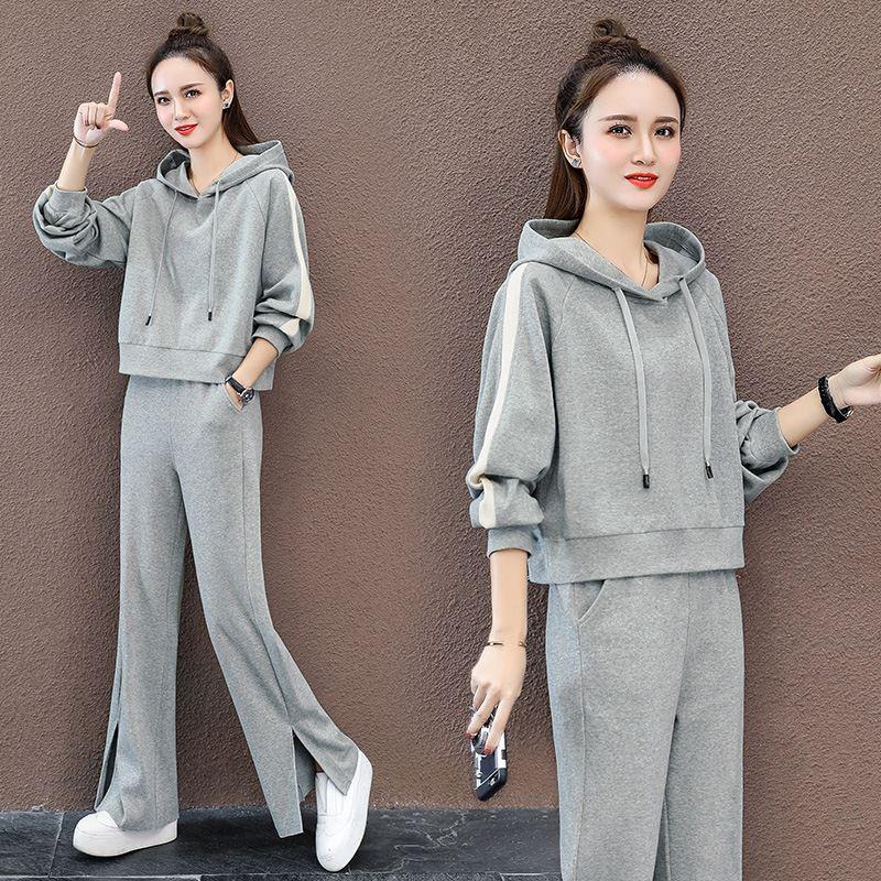 

Casual 2xl plus size women's clothing loose 2 piece set autumn top and pants year-old female costume, Black