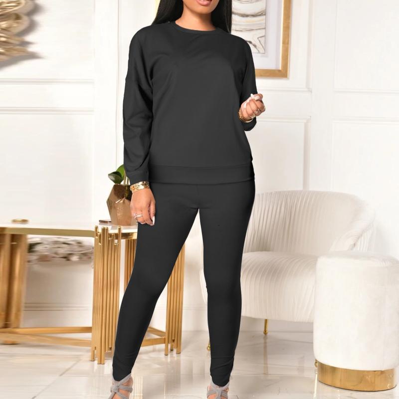 

Tracksuit Women Sportwear Winter Thickening Tops + Leggings Ladies Split 2 Piece Sports Suit Casual Solid Color Sauna Suit #3, Black