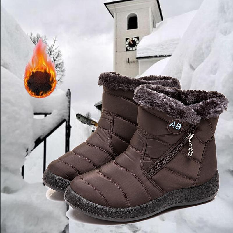 

Women Winter Ankle Boots New Warm Female Snow Boots Side Zipper Tarpaulin Low Heel Casual Shoes Low Tube Ladies, Brown