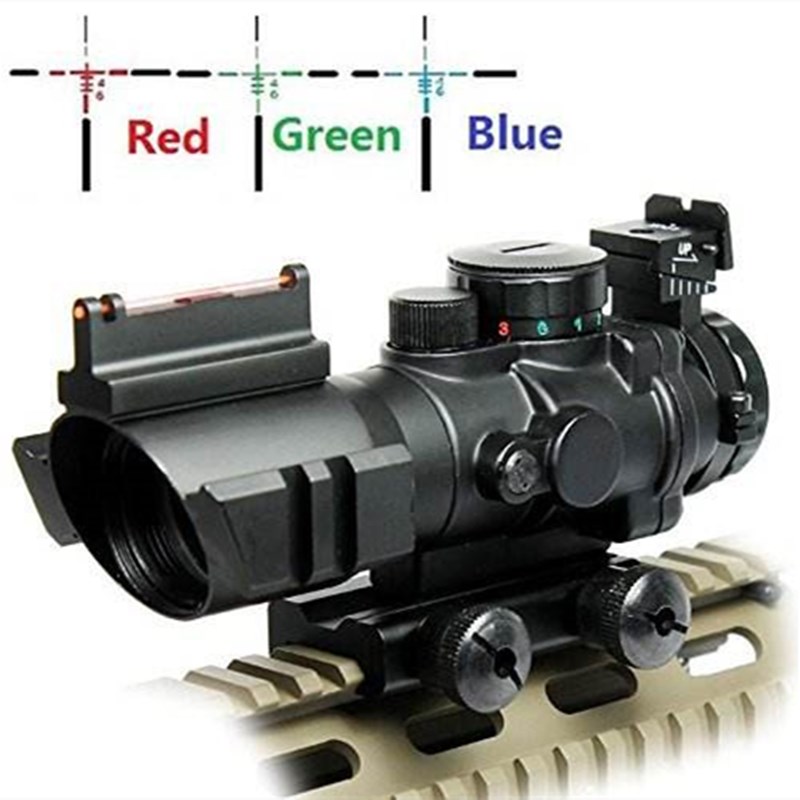 4x32 ACOG Fiber Optic Tactical Sight Hunting Prism Mechanical Sight Blue, Red, Green Adjustable Range