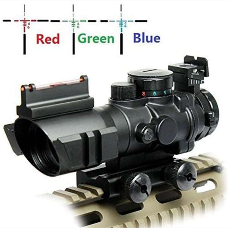 

4x32 ACOG Fiber Optic Tactical Sight Hunting Prism Mechanical Sight Blue, Red, Green Adjustable Range, Black