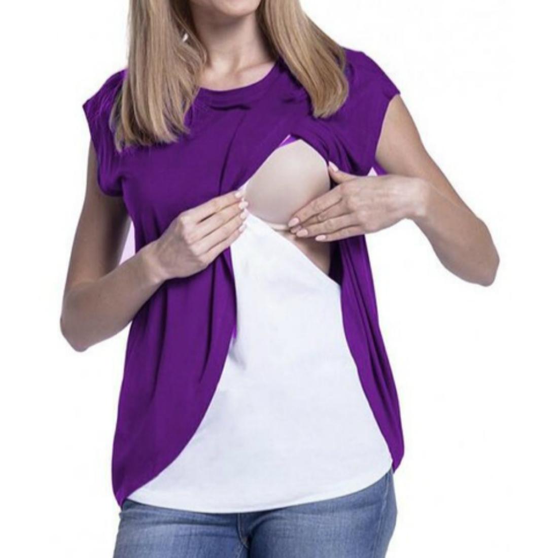 

Round Neck Short Sleeve Maternity Breastfeeding T-shirt SizeM