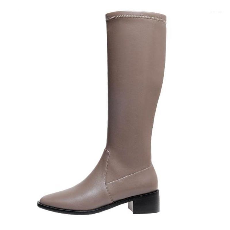 

2020 New winter shoes women's high boots microfiber leather thigh high boots zipper rock lady gorgeous knee-high femme1, Black
