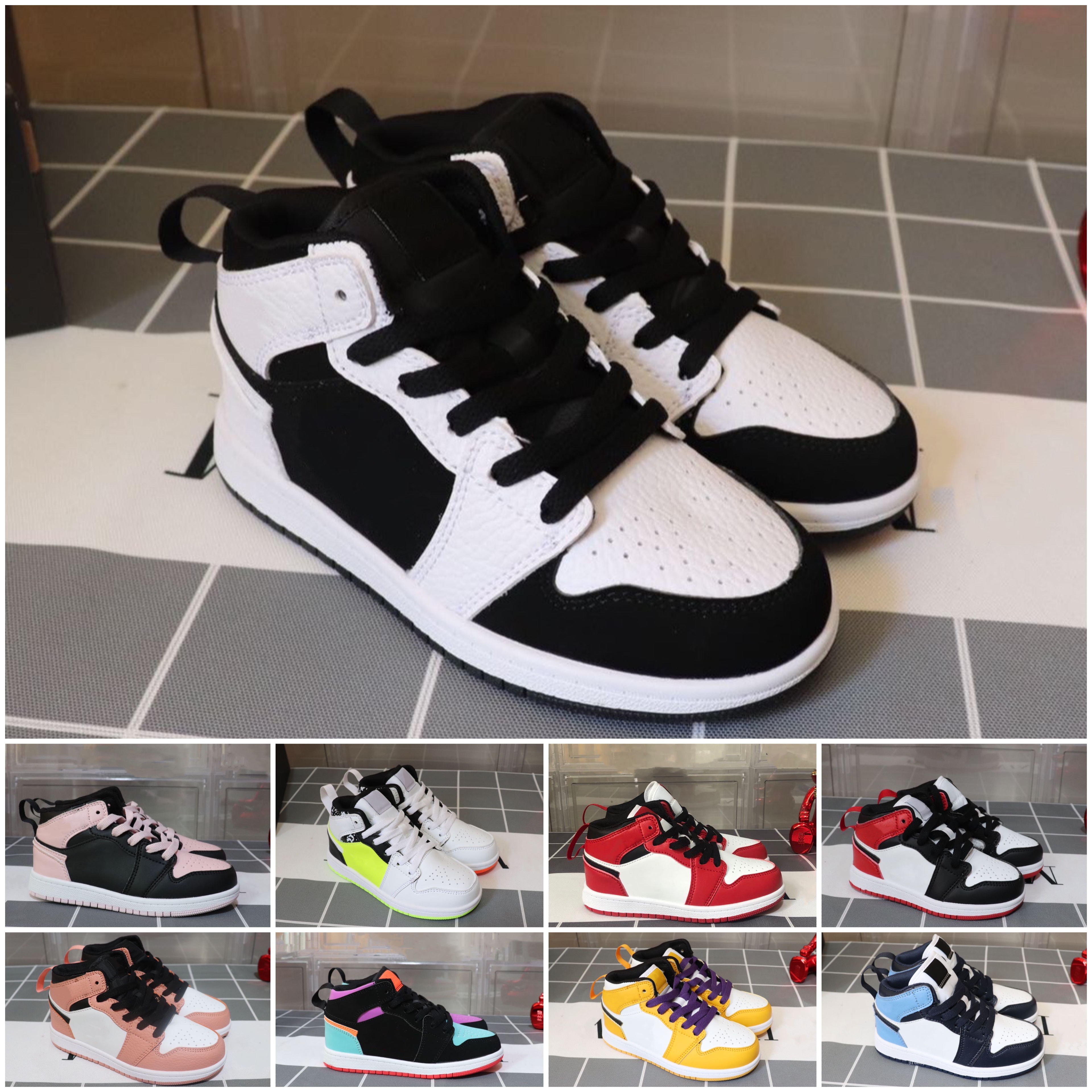 

Kids shoes 1 1s Basketball Shoes Children Boy Girl 1 Top 3 Bred Black Red White Sneakers Size 26-35, Color 9