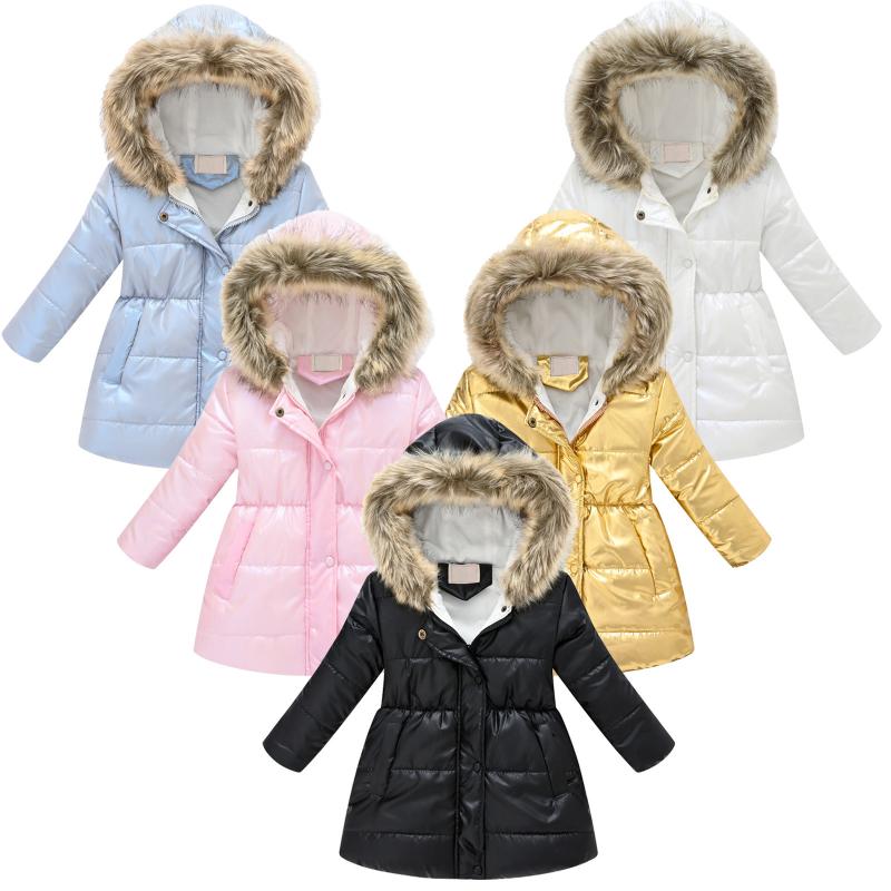 

Down Coat Fashion Winter Baby Girls Solid Color Long Jacket Children Keep Warm Thick Fur Collar Parkas Coats Outerwear Girl Clothes, Blue;gray
