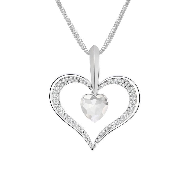

2020 New Big Silvery Hollow Heart Glass Clear Crystal Pendant Necklace For Women Multi chains Long Necklace Jewelry Party Gifts