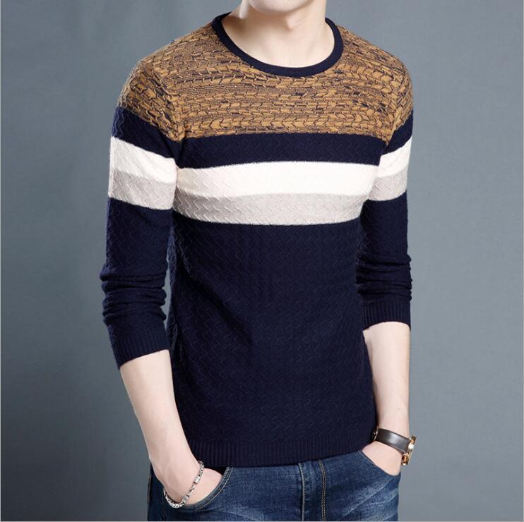 

2020 New Fashion Men Knitted Pullover Sweaters Casual Mens Clothing Matching Color Knitwear Sweater British Style Man Tops, Black