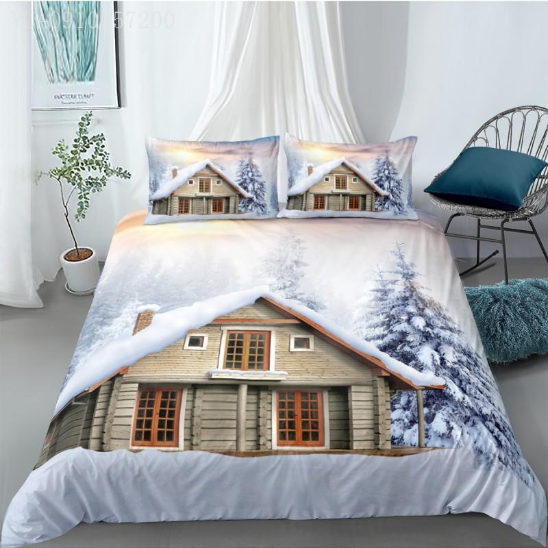 

Adults 3D Bedding Set Snow Wooden House Printed Duvet Cover Set  Full Queen King Size Customized Picture Dropshipping, As picture