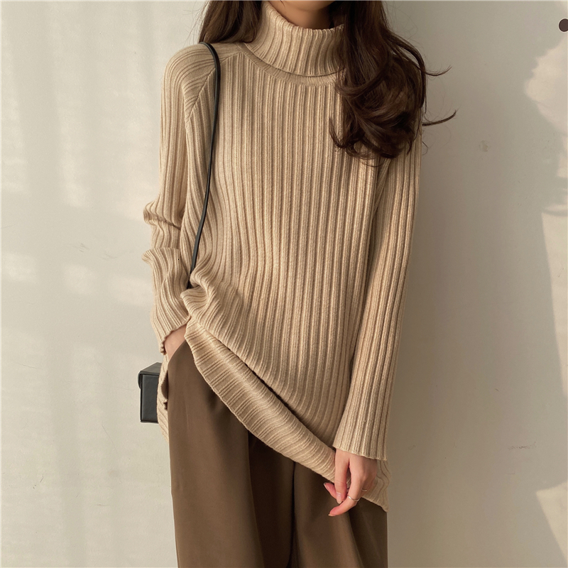 

2021 New Thick Women's Large Turtleneck Jumper Release Solid Long Sleeve Standard Knitted Pit Pullover Thicken Mid-winter Sweaters R014, Black