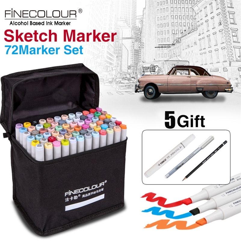 

FINECOLOUR 36/48/60/72Color Art Marker Set Dual Head Oily Alcohol Based Sketch Markers Pen for Artist Drawing Design Supplies 201116