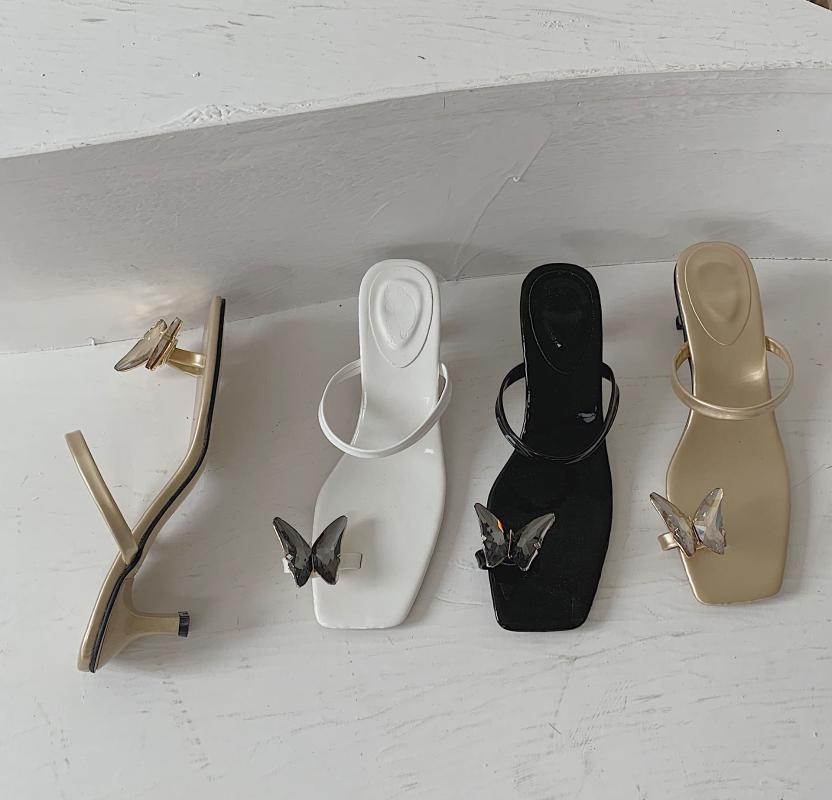 

Female Shoes Low Slippers Soft Luxury Slides Jelly Flip Flops Women Thongs Heeled Mules Butterfly-Knot 2021 Comfort Designer