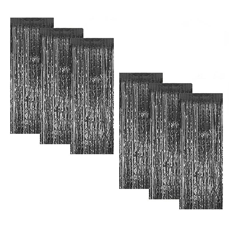 

6 Pack Black Foil Fringe Curtain Backdrop Tinsel Fringe Curtains Party Photo Backdrop ForParty Decorations Supplies