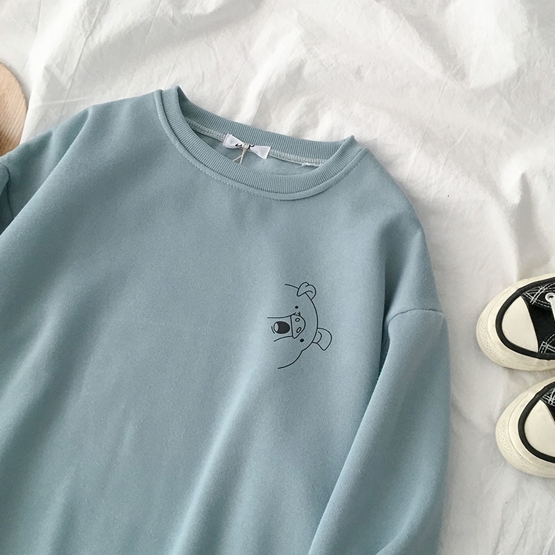 

Harajuku Thickening Sweatshirt Women Casual Oversize BF Gray Blue Pig Pattern Pullover Female Fashion Autumn Winter Tops 201203, White