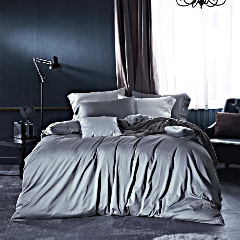 

4pcs 100% Cotton light grey duvet cover set queen size gray bedding sets full size king bed linen double bedclothes1, As pic