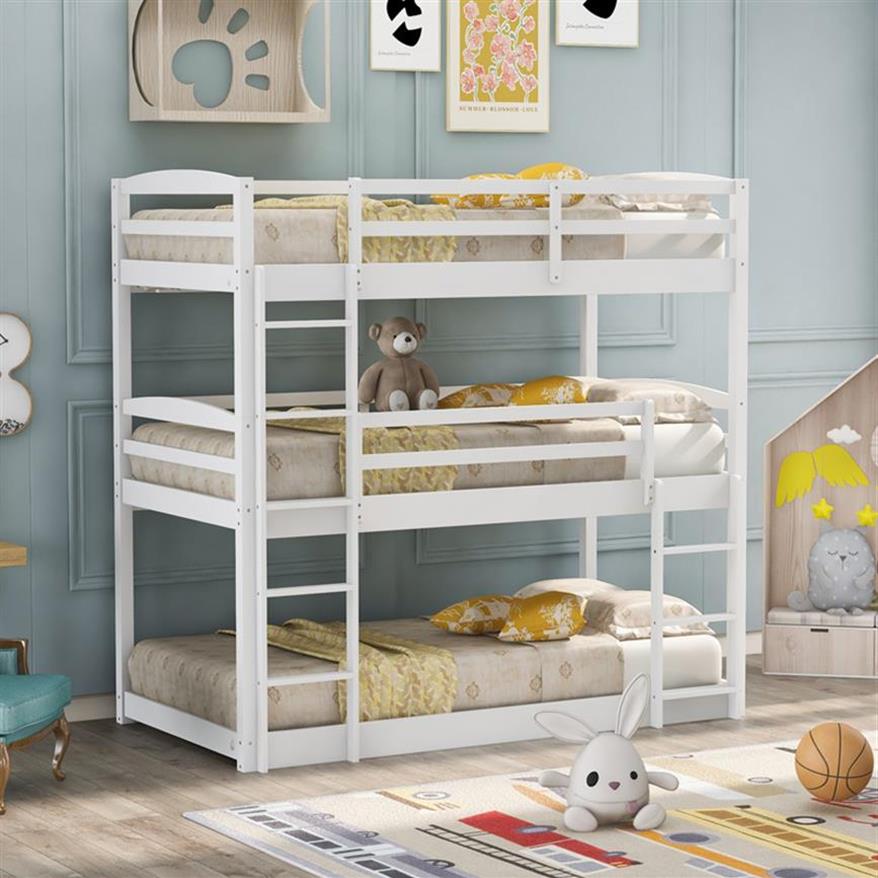 

US Stock Bedroom Furniture Twin over Triple Bunk Bed,White SM000507AAK a30206b