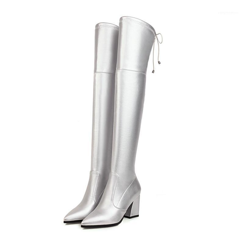 

Fashion Women's High Boots Shoes Sexy Over the Knee Boot Women Thigh High Boot Patent Leather Silver Black Womens Shoes Big Size1, Beige