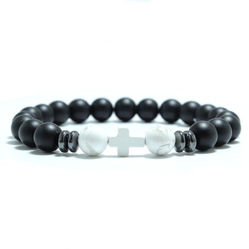 

Trendy Onyx Stone Bracelet Mens Women Hematite Beads Braclet Yoga Meditation Jewelry Prayer Cross Brazalete Pulseras Gift Joyas