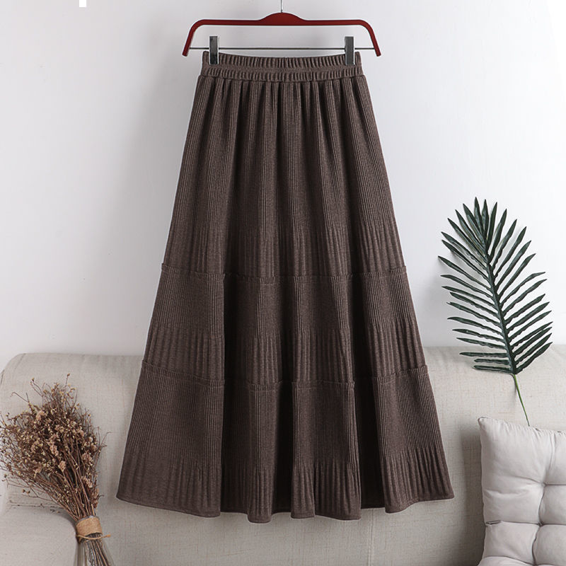 

2021 New High a maxi line women's elastic skirts long knitted midi skirt winter thick hot Mrs. sweater y314 0LL3, Kongquelan