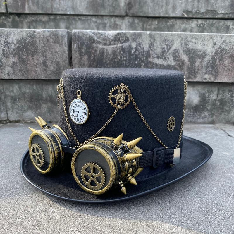 

Men Women Steampunk Hat Steampunk Top Hat With Gear Glasses Stage Magic Performance1, Black