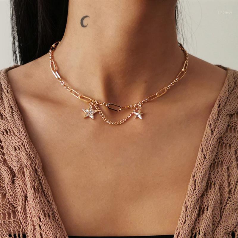 

1 PC Fashion Gold Color Crystal Star Choker Necklace for Women Simple Pendant Clavicle Necklace Party Jewelry Gifts1