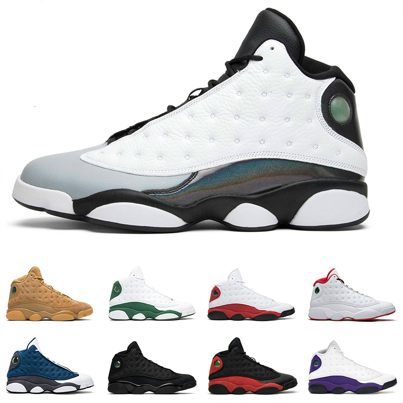 

13 13s Man Basketball shoes island green COURT PURPLE Cap and Gown Mens Sports Sneaker Trainers Breathable Shoes 7-13, Grey toe