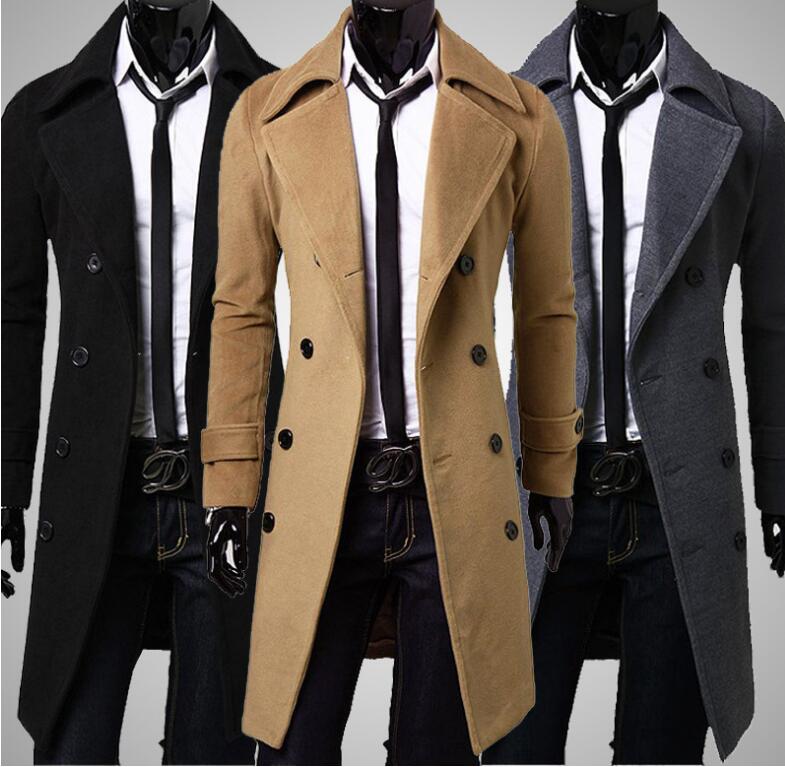 

Men's Wool & Blends New Mens Trench Coat Slim Mens Long Jackets And Coats Overcoat Double Breasted Trench Coat Men Windproof Winter Outerwear, Beige