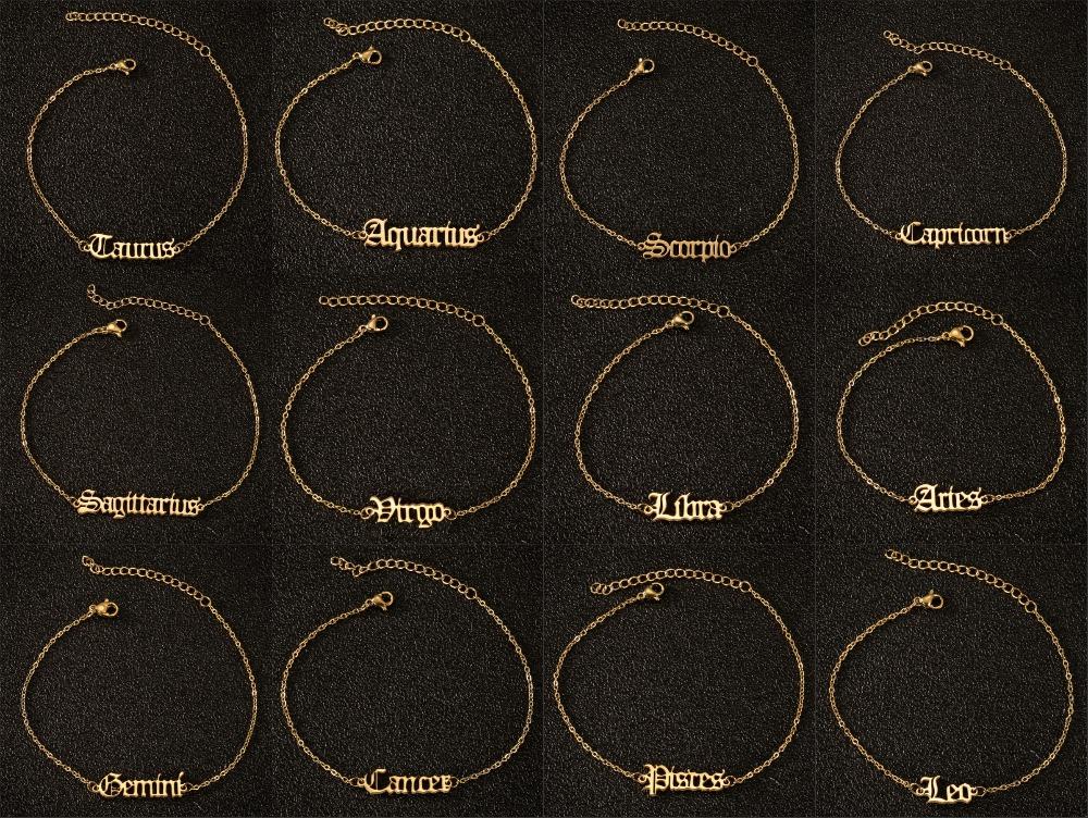 

Women Men Anklets Chains 12 Constellations Zodiac Sign Letter Gold/Silver Ankle Bracelet Birthday Gift Stainless Steel Foot Chains Jewelry