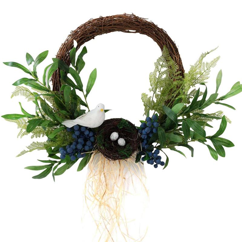 

Spring Wreath Bird's Nest & Eggs Artificial Olive Leaf Wreath for Front Door Wall Window Wedding Party Home Decor, As shown