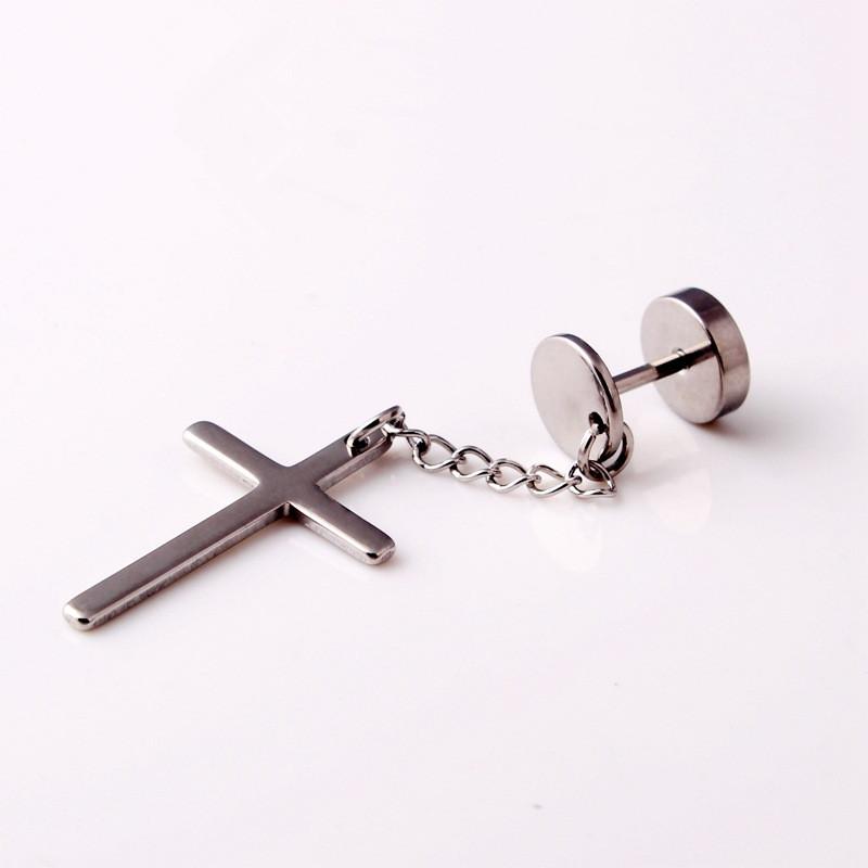 

Stud Fashion Women Men Silver Color Gold Black Cross Earrings Steel Religion Dumbbell Chain Brincos Jewelry