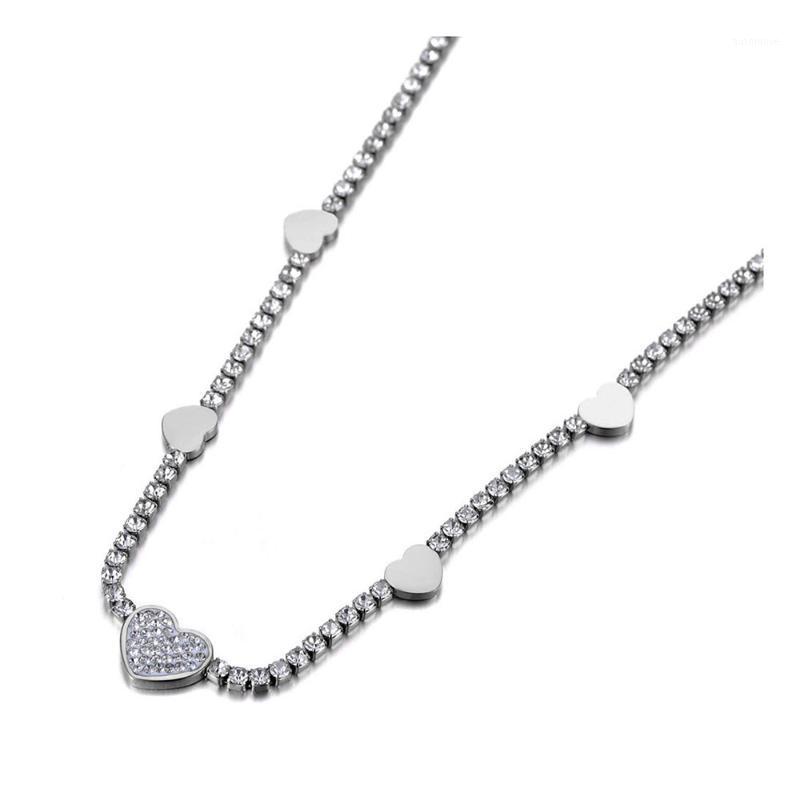 

Titanium Stainless Steel Sparkling CZ Crystal Love Heart Choker Necklaces For Women Chic Rhinestone Necklace N191901
