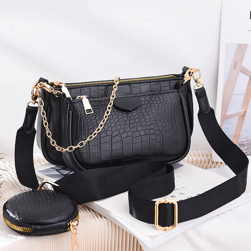 

Fashion Crocodile pattern Women's Shoulder Bag Designer 3 pcs/Set Chain Crossbody Messenger Bags Lady Alligator Wide Strap Purse C1009, Beige