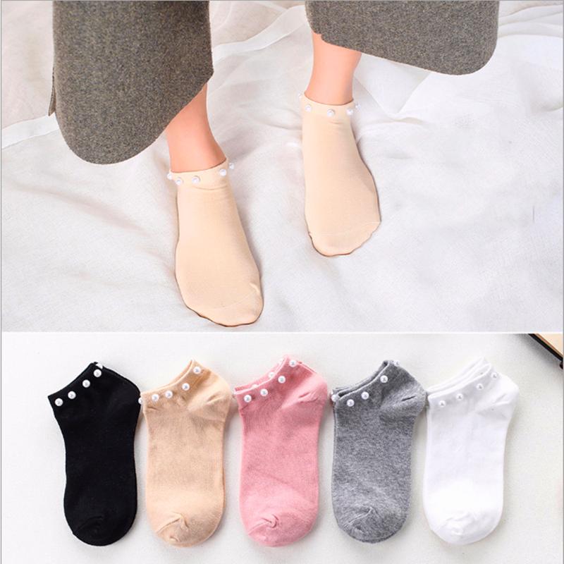 

1pair 2021 Summer Fashion Female Socks Womens Silver Silk Pearl Socks Ladies Crystal Short Thin Crystal Warm Feet, Black